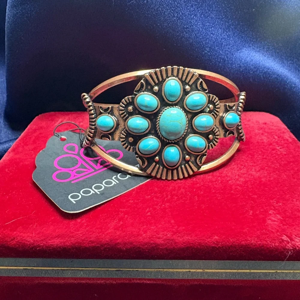 Paparazzi Teal and Bronze Floral Bracelet